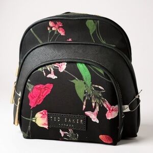 Ted Baker Black and Pink Floral Cosmetic Bag Duo
